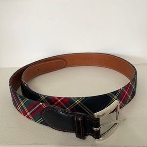 Allen Edmunds Handcrafted in USA Stuart Plaid 95/38 Belt Solid Brass Buckle NWT